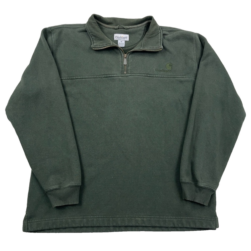 Vintage Carhartt Sweatshirt Men Medium Green Pullover Quarter 1/4 Zip Moss Work